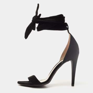 Pre Owned Off-White Black Suede Ankle Wrap Sandals Size 39