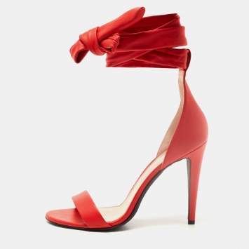Pre Owned Off-White Red Leather Bow Ankle Tie Sandals Size 39