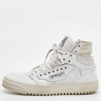 Pre Owned  Off-White White Leather and Canvas Off Court 3.0 High Top Sneakers Size 37