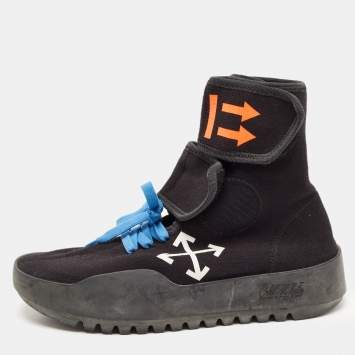 Pre Owned Off-White Black Knit Fabric Moto Wrap Velcro Detailed Sneakers Size 40