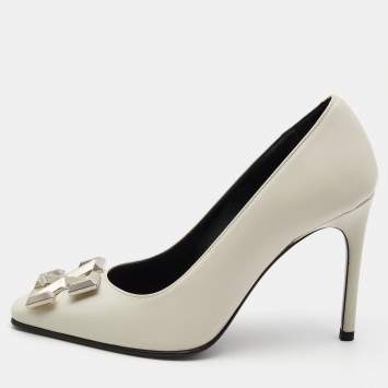 Pre Owned Off-White Cream Leather Arrow Embellished Pumps Size 36