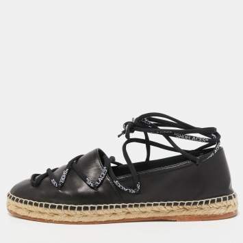 Pre Owned Off-White Black Leather Lace Espadrille Flats Size 40