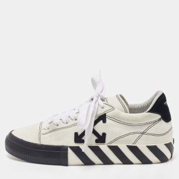 Pre Owned Off-White White/Black Suede Vulcanized Low Top Sneakers Size 38