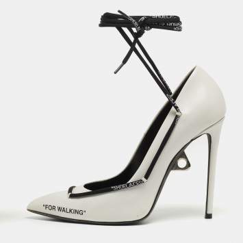 Pre Owned Off-White White Leather Lace Up Pumps Size 40