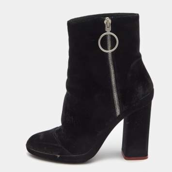 Pre Owned Off-White Black Velvet Block Heel Ankle Boots Size 39