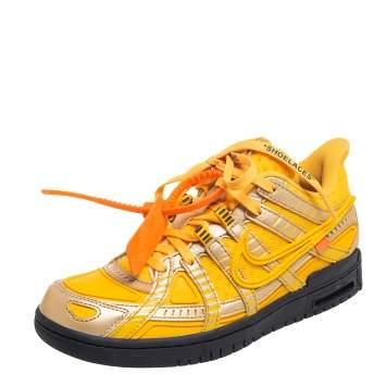 Pre Owned Off-White x Nike Yellow/Metallic Gold Leather And Fabric Dunk University Sneakers Size 39