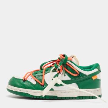 Pre Owned Off-White x Nike Green/White Leather Dunk Low Sneakers Size 37.5