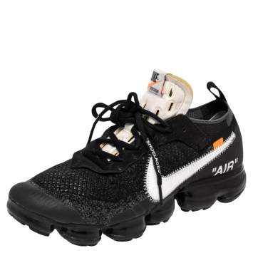 Pre Owned Nike x Off-White Black Knit Fabric And Suede Air Vapormax Sneakers Size 42