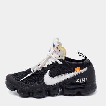 Pre Owned Nike x Off-White Black Knit Fabric And Suede Air Vapormax Sneakers Size 38