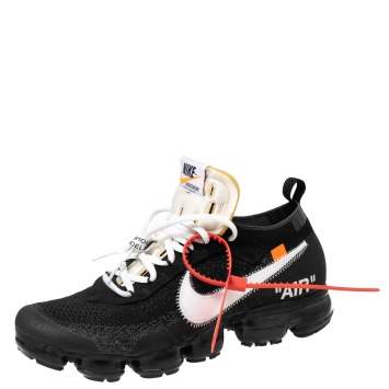 Pre Owned Nike x Off-White Black Knit Fabric And Suede Air Vapormax Sneakers Size 42.5