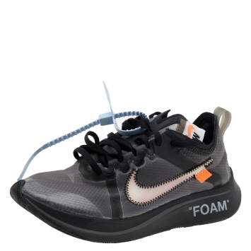 Pre Owned Off White x Nike Black/Silver Mesh And Polyurethane Zoom Fly Low Top Sneakers Size 36