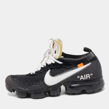Pre Owned Off-White x Nike Black Knit Fabric and Suede Air VaporMax Sneakers Size 40.5