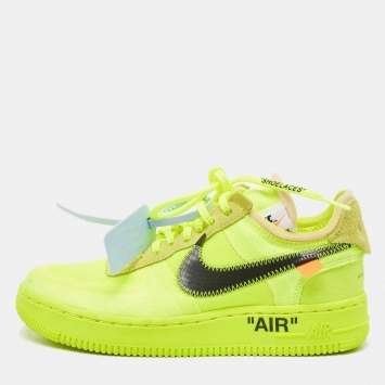 Pre Owned Off-White x Nike Green Mesh and Suede Force 1 Low White Volt Sneakers Size 36
