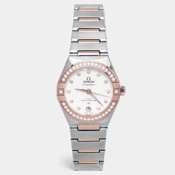 Pre Owned Omega Silver Dial Sedna™ Gold Diamond Stainless Steel Constellation Co-Axial 131.25.29.20.52.001 Women's Watch 29 mm