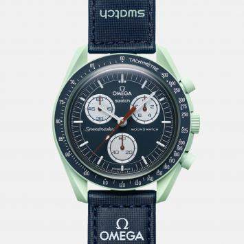 Pre Owned Omega Green and Blue Velcro Omega Mission On Earth So33G100 42 mm