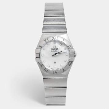 Pre Owned Omega Mother Of Pearl Diamond Stainless Steel Constellation 123.10.27.60.55.004 Women's Wristwatch 27 mm