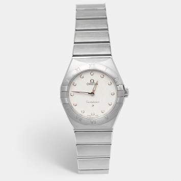 Pre Owned Omega Silver Diamond Stainless Steel Constellation 133.10.28.60.52.001 Women's Wristwatch 28 mm