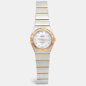 Pre Owned Omega Mother of Pearl 18K Rose Gold & Stainless Steel Diamond Constellation 123.20.24.60.55.001 Women's Wristwatch 24 mm