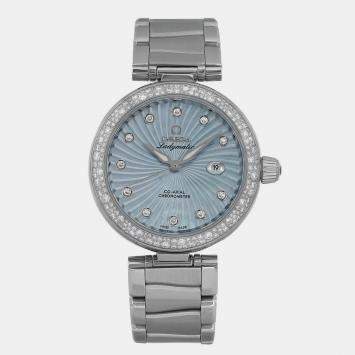 Omega Blue MOP Diamond Stainless Steel De Ville Ladymatic Automatic Women's Wristwatch 34 mm