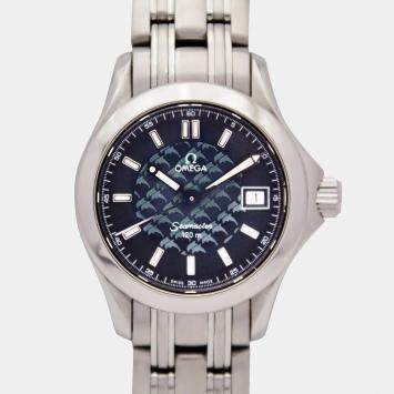 Omega Blue Stainless Steel Seamaster Jacques Mayol Limited Edition 25880 Quartz Women's Wristwatch 27 mm 