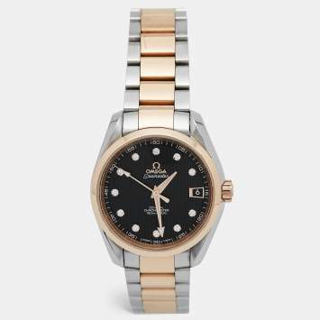 Pre Owned Omega Black 18K Rose Gold Stainless Steel Diamond Seamaster Aqua Terra 231.20.39.21.51.002 Women's Wristwatch 38.50 mm