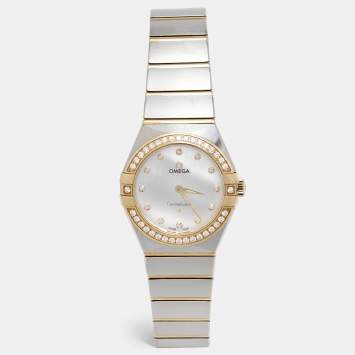Pre Owned Omega Mother Of Pearl 18K Yellow Gold Stainless Steel Diamond Constellation 131.25.28.60.55.002 Women's Wristwatch 28 mm