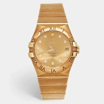 Omega Champagne Diamond 18K Yellow Gold Constellation 123.50.35.20.58.001 Women's Wristwatch 35 mm