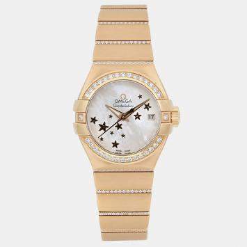 Omega Constellation 123.55.27.20.05.002 Automatic MOP 18K Yellow Gold Diamond Women's Wristwatch 27 mm
