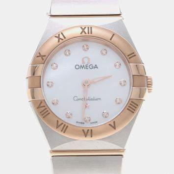 Pre Owned Omega Constellation 131.20.25 Quartz Rose Gold Stainless Steel Womens Wristwatch 26 mm