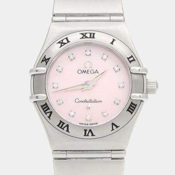 Pre Owned Omega Constellation Quartz MOP Diamond Stainless Steel Womens Wristwatch 22.5 mm
