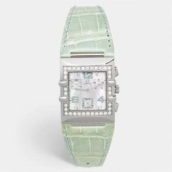 مملوكة مسبقًا ساعه يد نسائية أوميغا Constellation 1847.74.41 صدف ألماس ستانلس ستيل حزام جلد تمساح 28 مم