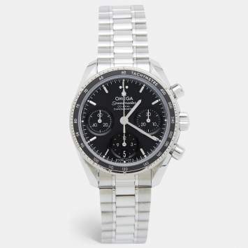 Pre Owned ساعة يد للجنسين أوميغا سبيدماستر محوري مشترك زمني 324.30.38.50.01.001 قرص أسود ستانلس ستيل 38 مم