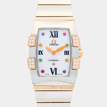 مملوكة مسبقًا Omega Constellation 1283.79 Quartz White 18k Rose Gold Stainless Steel Women's Wristwatch 20.5 mm