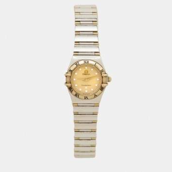 مملوكة مسبقًا Omega Constellation 1362.15.00 Champagne Dial Diamond 18K Yellow Gold Stainless Steel Women's Wristwatch 22.50 mm