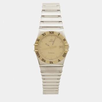 مملوكة مسبقًا Omega Constellation 396.1070.1/ 396.1080.1 Champagne Dial 18K Yellow Gold Stainless Steel Women Wristwatch 32.50 mm