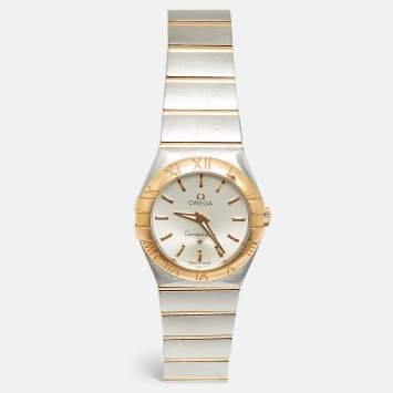 Pre Owned Omega Constellation 123 20 27 60 02 002 Silver Dial 18K Yellow Gold Stainless Steel Women's Wristwatch 27 mm