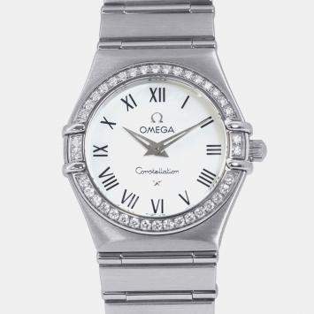 Pre Owned Omega Constellation 1476.61 Quartz White Shell Stainless Steel Women's Wristwatch 25.5 mm