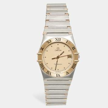 Pre Owned Omega Constellation 396.1070/ 396.1080 Champagne Dial 18k Yellow Gold Stainless Steel Women's Wristwatch 32.50 mm