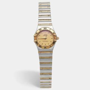 مملوكة مسبقًا ساعة يد نسائية أوميغا كونستليشن 1372.10.00 قرص شمباني ذهب أصفر عيار 18 وفولاذ مقاوم للصدأ كوارتز 25.50 مم