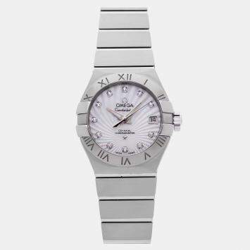 Pre Owned Omega Constellation 123.10.27.20.55.001 White Stainless Steel, Diamond, Mother Of Pearl Automatic Women's Watches 27mm