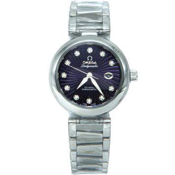Pre Owned Omega Purple Stainless Steel Deville Ladymatic Diamond Women's Watch 34MM