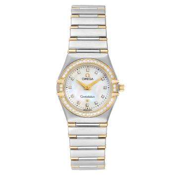 Pre Owned Omega MOP Diamonds 18K Yellow Gold And Stainless Steel Constellation My Choice 1377.75.00 Women's Wristwatch 25.5 MM