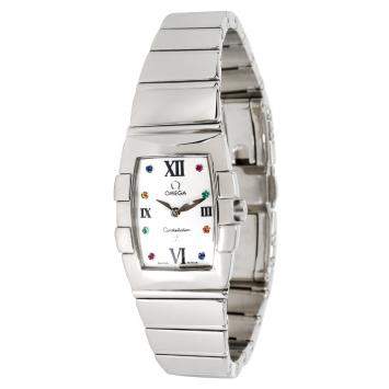Pre Owned Omega White Stainless Steel Sapphire Quadrella 1584.79.00 Women's Wristwatch 19MM