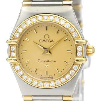 Pre Owned Omega Champagne Diamonds 18K Yellow Gold And Stainless Steel Constellation 1367.10 Women's Wristwatch 22 MM