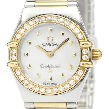 Pre Owned Omega MOP Diamonds 18K Yellow Gold And Stainless Steel Constellation My Choice 1365.71 Women's Wristwatch 22 MM