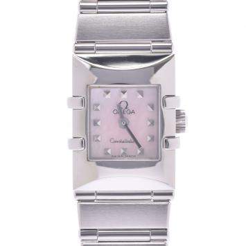 Pre Owned Omega Pink MOP Stainless Steel Constellation Quadro 1531.73 Women's Wristwatch 15 x 20 MM 