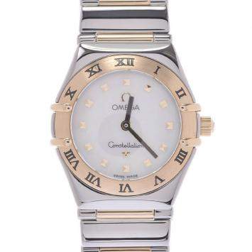 Pre Owned Omega MOP 18K Yellow Gold And Stainless Steel Constellation Quartz Women's Wristwatch 22 MM