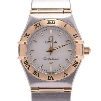 Pre Owned Omega White 18K Yellow Gold And Stainless Steel Constellation 1262.70 Women's Wristwatch 21 MM