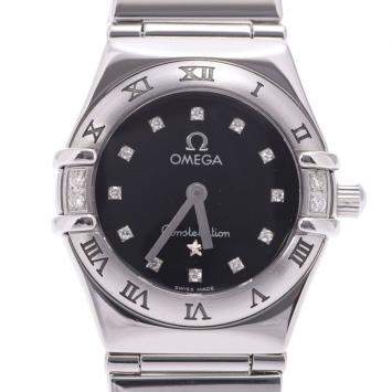 Pre Owned Omega Black Diamonds Stainless Steel Constellation Mini 1566.56 Women's Wristwatch 22.5 MM