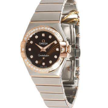 Pre Owned Omega Brown Diamonds 18K Rose Gold And Stainless Steel Constellation 123.25.27.60.63.001 Women's Wristwatch 27 MM